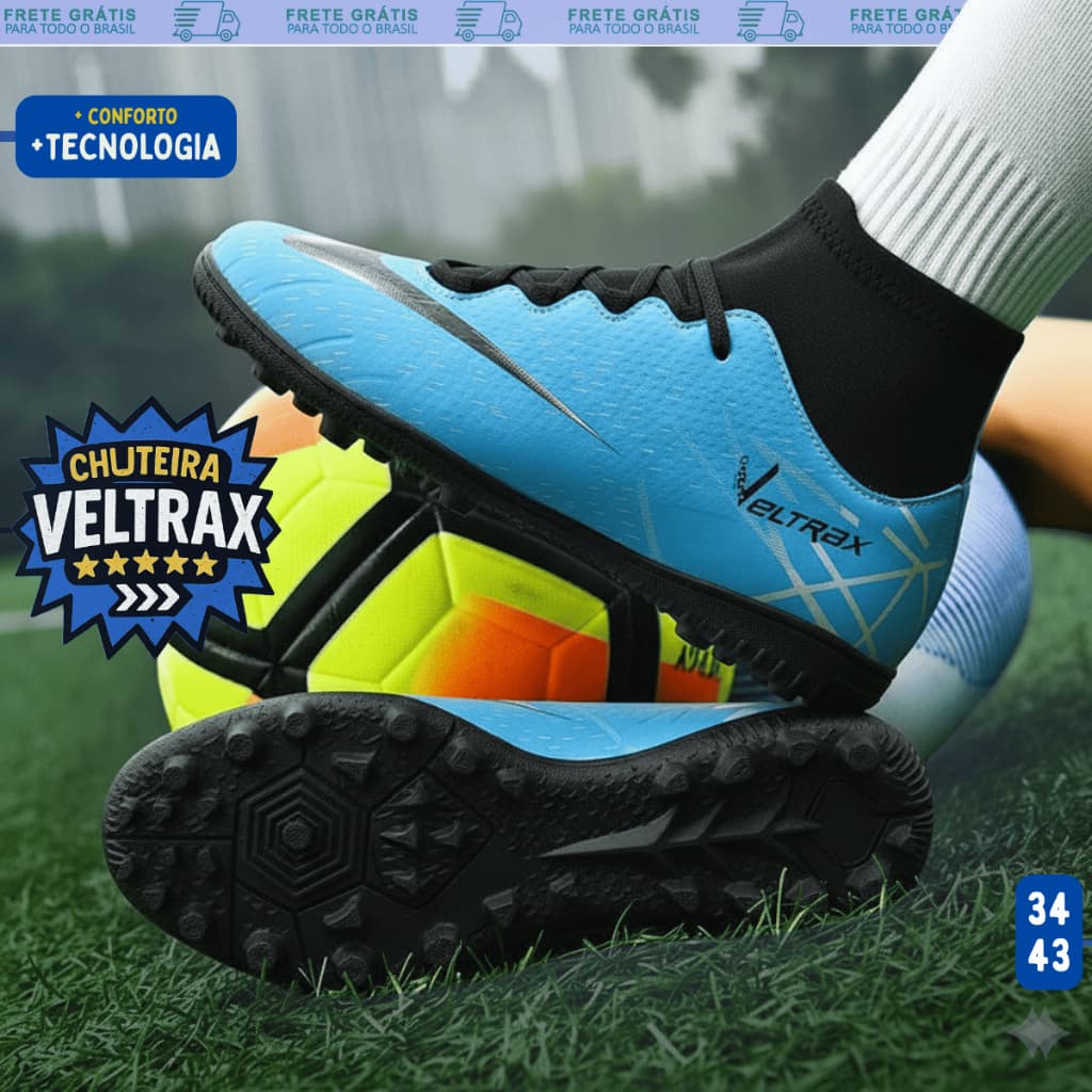 Chuteira Society VR7 Grama Sintética Confortável e Leve Profissional Amador 34 ao 44