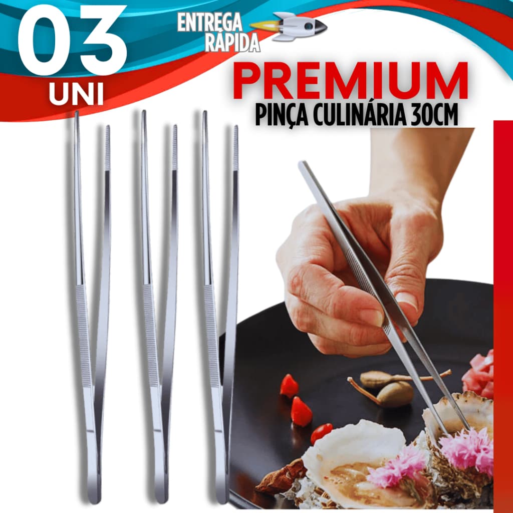 Kit 3/2/1 Pinça Culinária 30 cm Aço Inox Profissional Barman Bartender Bar Restaurantes Premium