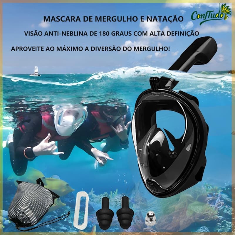 Kit de máscara impermeável e snorkeling, óculos com saia de silicone para natação/snorkeling e máscara de mergulho.