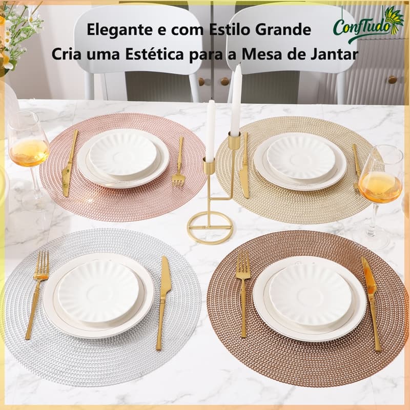 Kit 3 ou 6 Jogo Americano Sousplat PVC Redondo Dourado Para Mesa de Cozinha Sala de Jantar