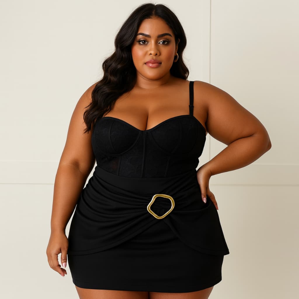 Shorts Saia Plus Size Com Fivela Dourada Neoprene GG G1 G2 Moda Tendência Verão