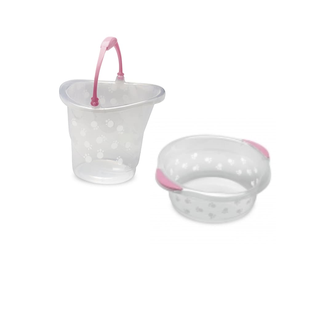 Kit Banho Infantil Adoleta | Transparente com Rosa | Bacia 6L + Balde 8L