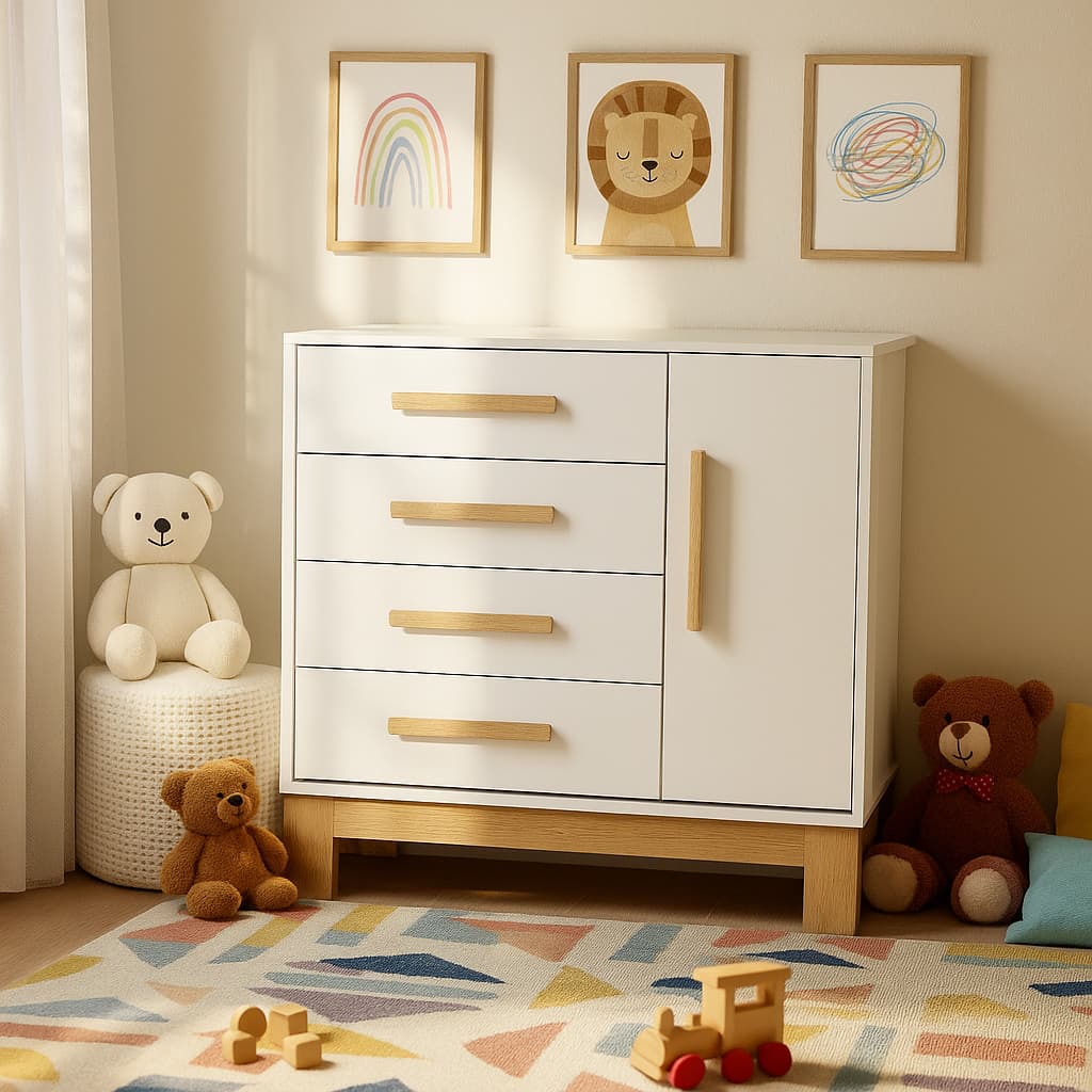 Cômoda de Bebê Infantil Slim 1 Porta 4 Gavetas Moderna Design Funcional