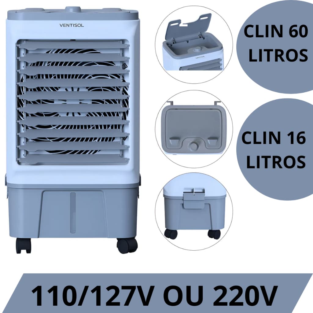 Climatizador de Ar Ventisol Clin 60 Pro 60 Litros, 150W e Clin 16 Litros 130w
