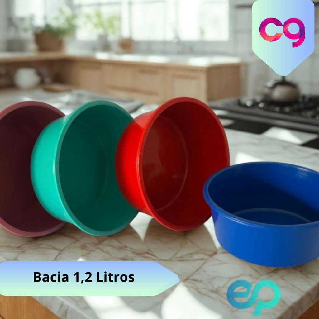 Kit 10 Bacias Plástica 1,2L Reforçada Cozinha Lavanderia Organização Casa Tigela Bowl Colorida