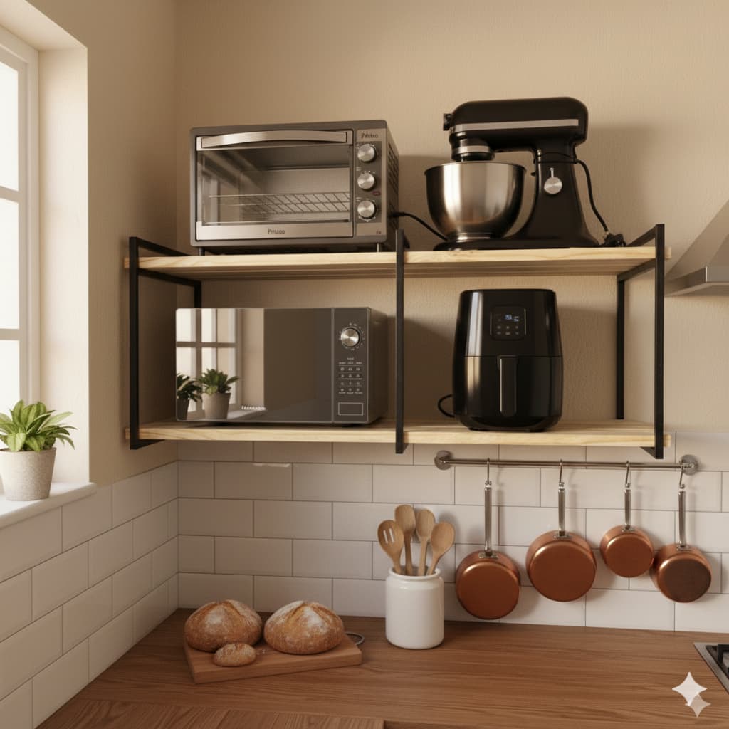 Suporte microondas forno air fryer impressora prateleira de parede nicho multiuso