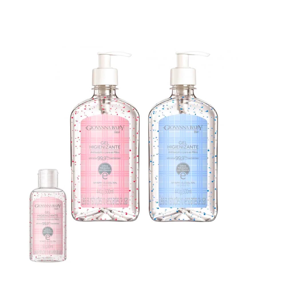 Álcool Gel Giovanna Baby | 2 x 500ml + 1 x 60ml l Higienização Suave em Kit Econômico