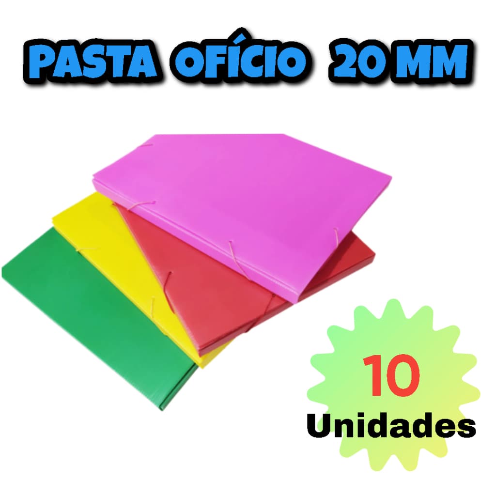 10 Pastas Ofício Plásticas Polionda 20 mm Com Elástico Para Documentos