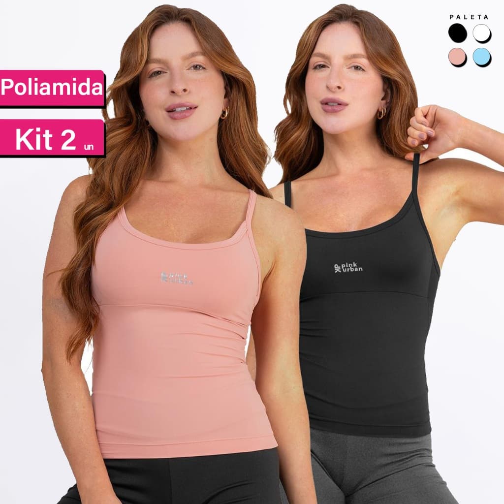 Kit 2 Regata Camiseta Alcinha Fitness Feminino Liso Poliamida Tank Top Slim Academia Verão