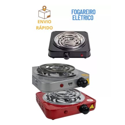 Fogareiro Fogão Eletrico 110v Cooktop Bak 1 Boca 1000w Espiral