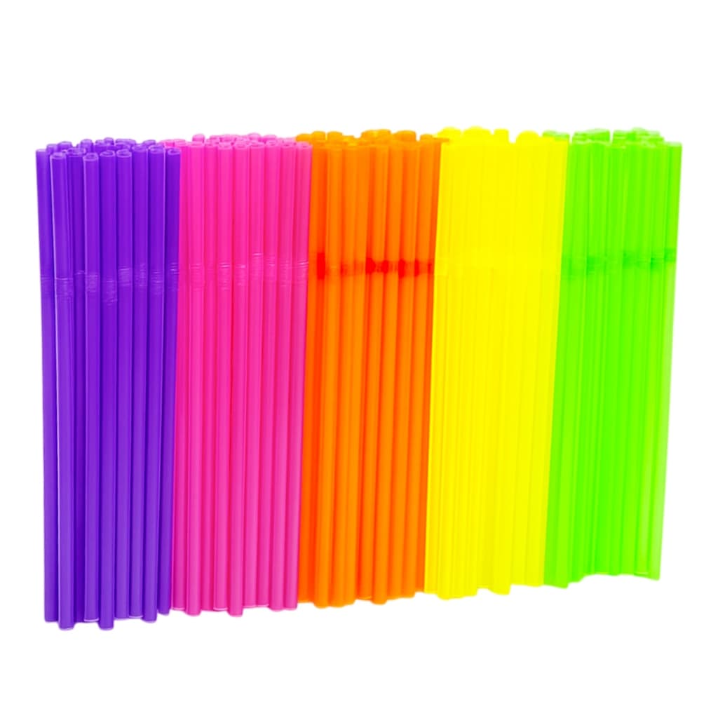 200 Canudos Neon Bebida Drink Festa Flexível Resistente