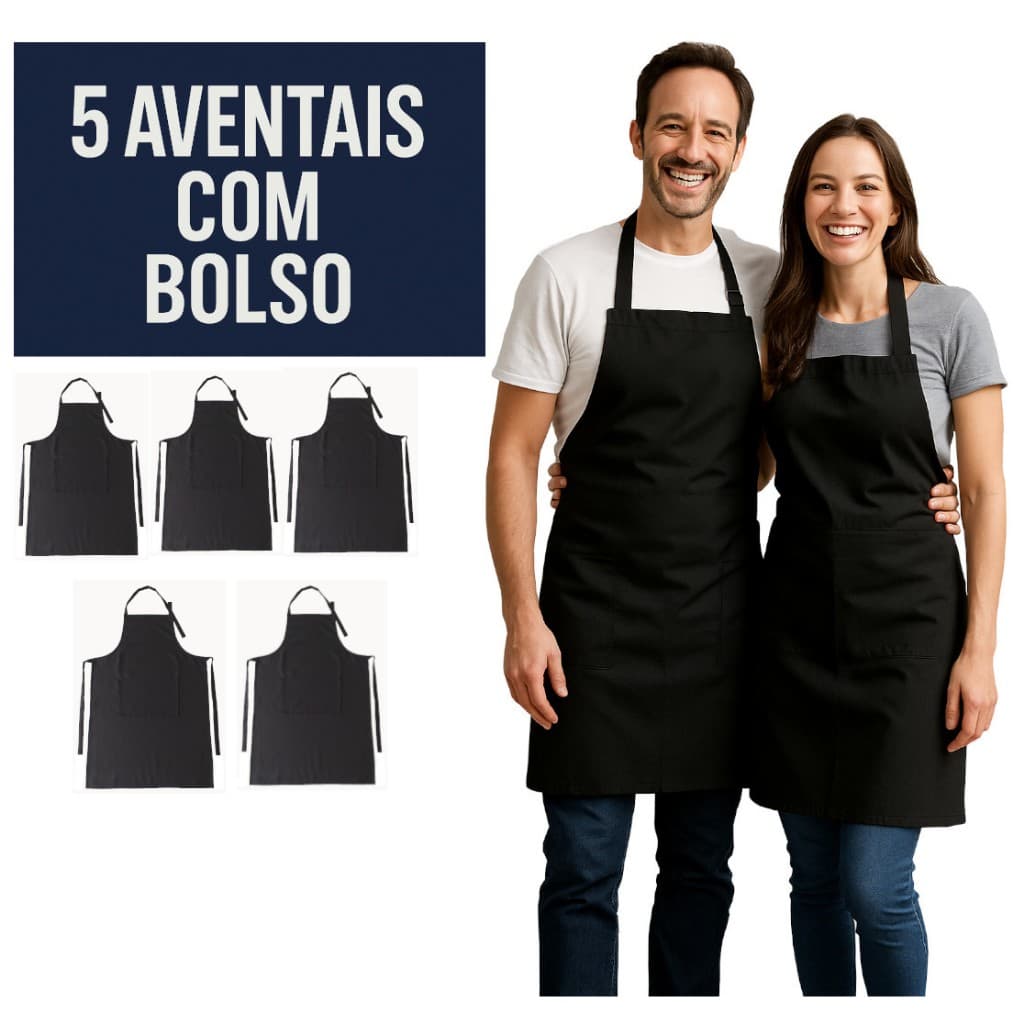 Avental Com Bolso Frontal e Ajuste de Altura  Em Oxford Pizzaria Restaurante Garçom