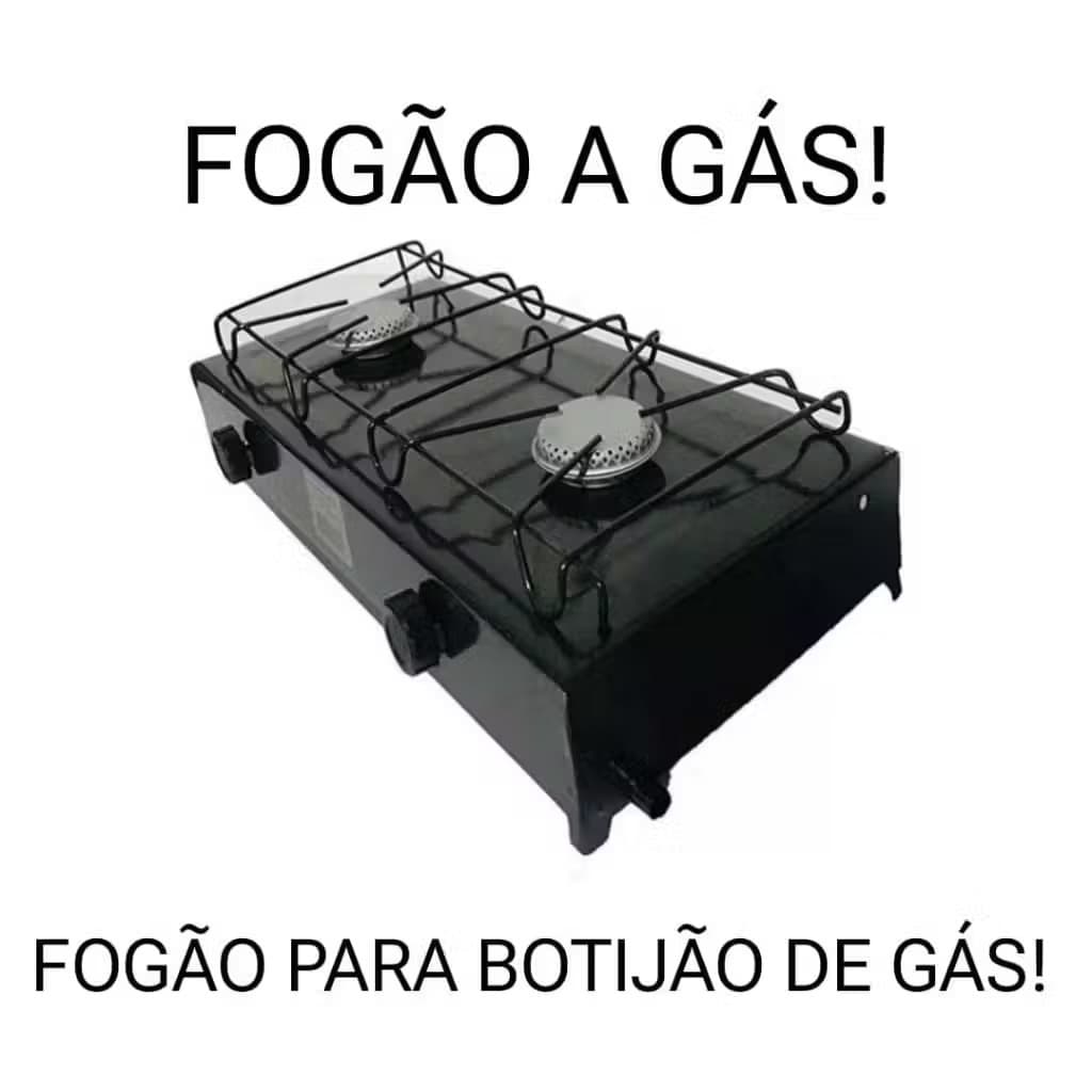 FOGÃO 2 BOCAS FOGAREIRO PRETO DE BAIXA PRESSÃO BOTIJÃO DE GÁS 13 QUILOS