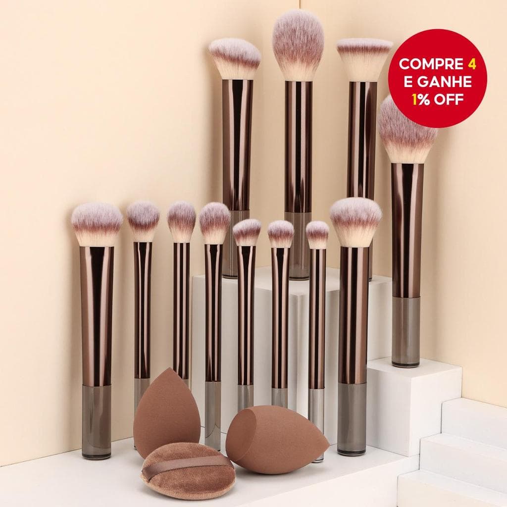 12 Pçs + 3 Esponjas Set Conjunto De Pincéis De Maquiagem Profissional