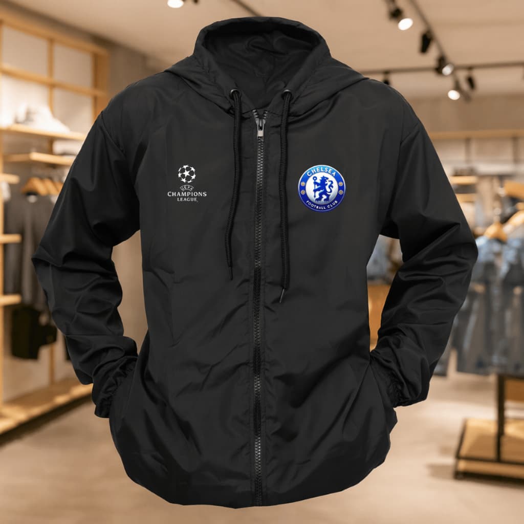 Casaco Corta Vento Adulto Chelsea Jaqueta Com Ziper E Capuz