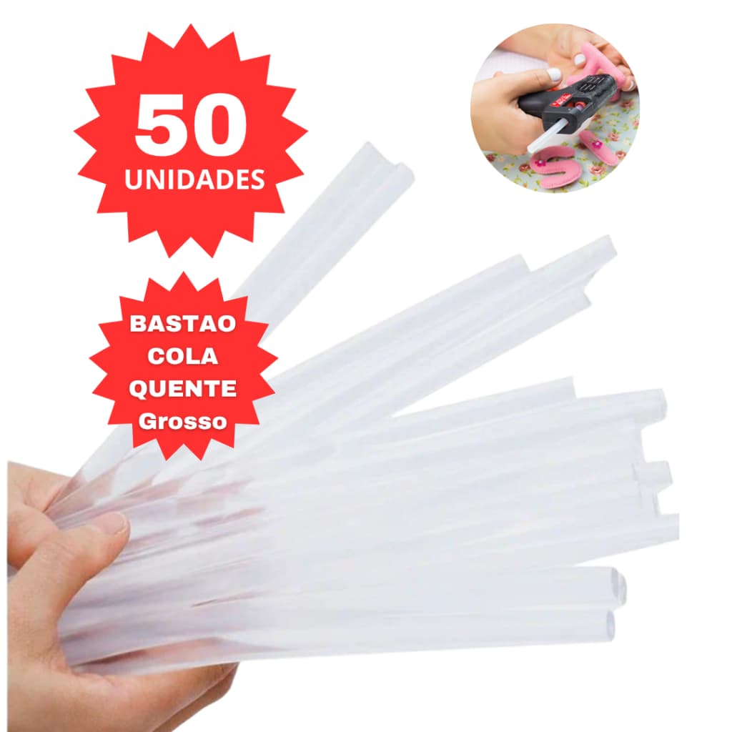 Bastão de Cola Quente Grosso 11mm Alta Aderência  Pacote com 50 Unidades
