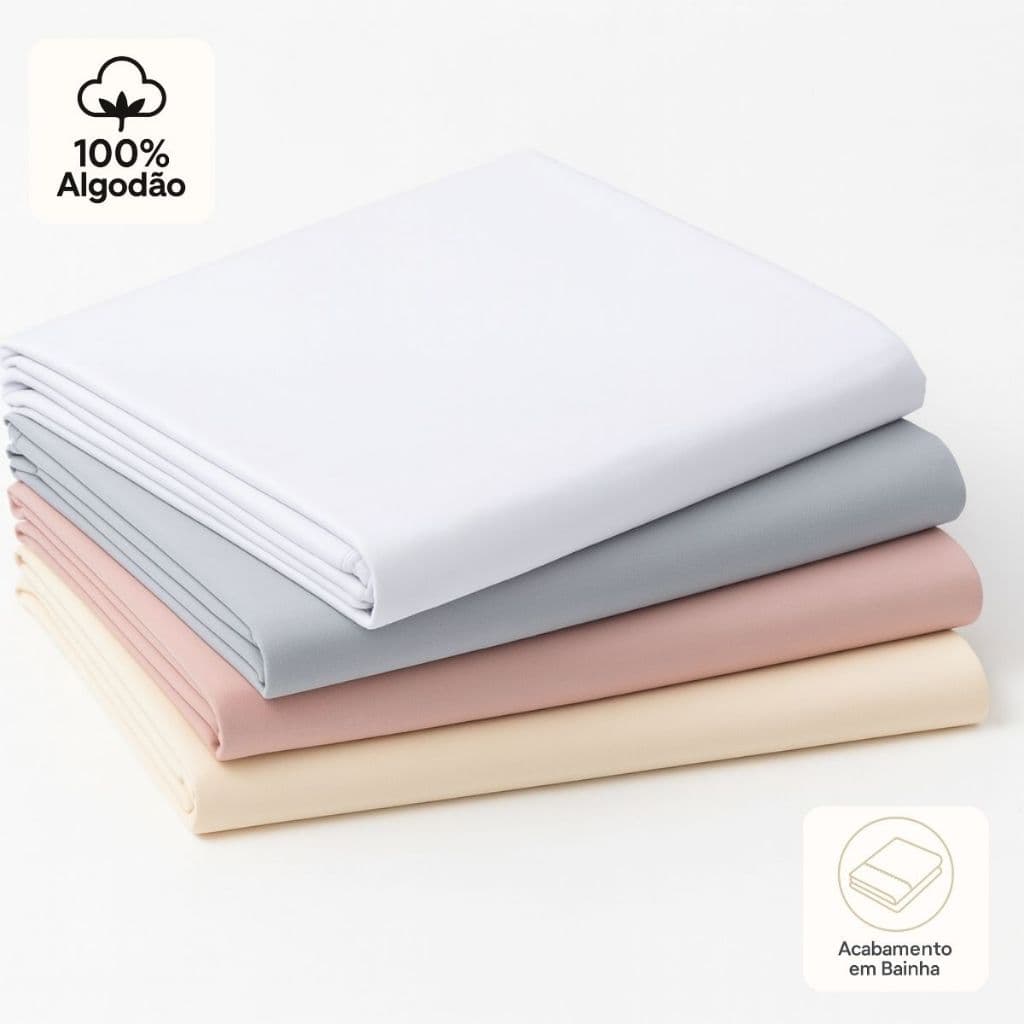 Lençol de cima Percal 100% Algodão Avulso Sem Elástico Solteiro, Casal, Queen e King Toque Macio