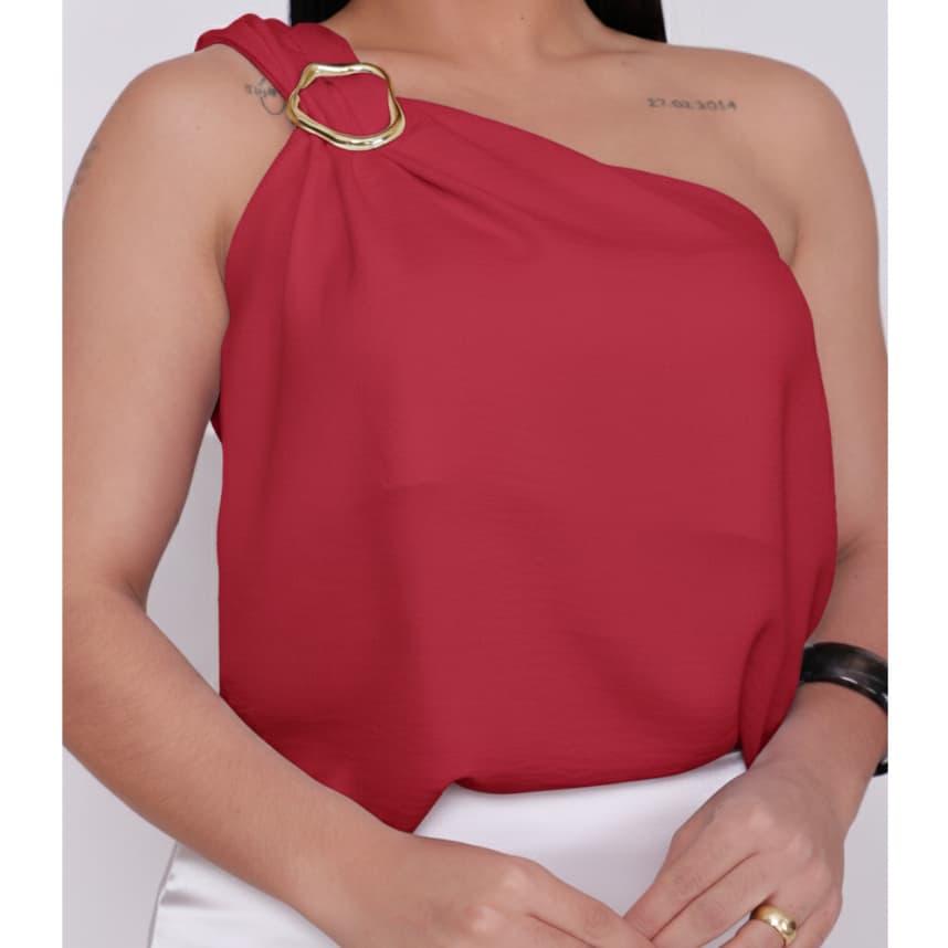 Blusa Feminina Elegante Duna Premium  Nula Manga Com Fivela Dourada Estilosa Tendência PrimaveraVerã