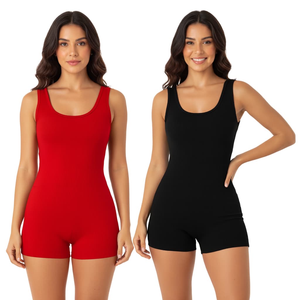 Kit 2 Macaquinhos Fitness Liso Academia Suplex Macacão Curto Treino