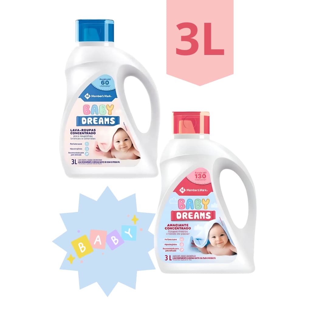 Lava - Roupas Concentrado e Amaciante Baby Dreams Member's Mark Galão 3 litros cada