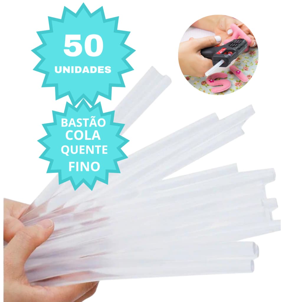 Bastão de Cola Quente Fino 7mm Transparente Alta Aderência Secagem Rápida Kit 50 Unidades