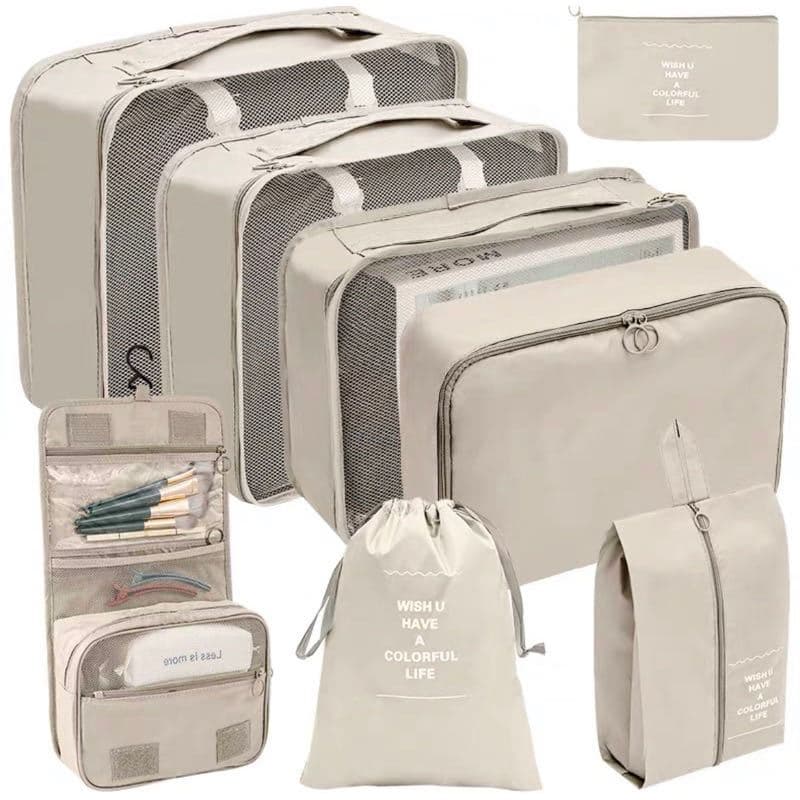 Kit 8 Peças Organizadoras De Mala Viagem Necessaire E Bolsa Para Maquiagem