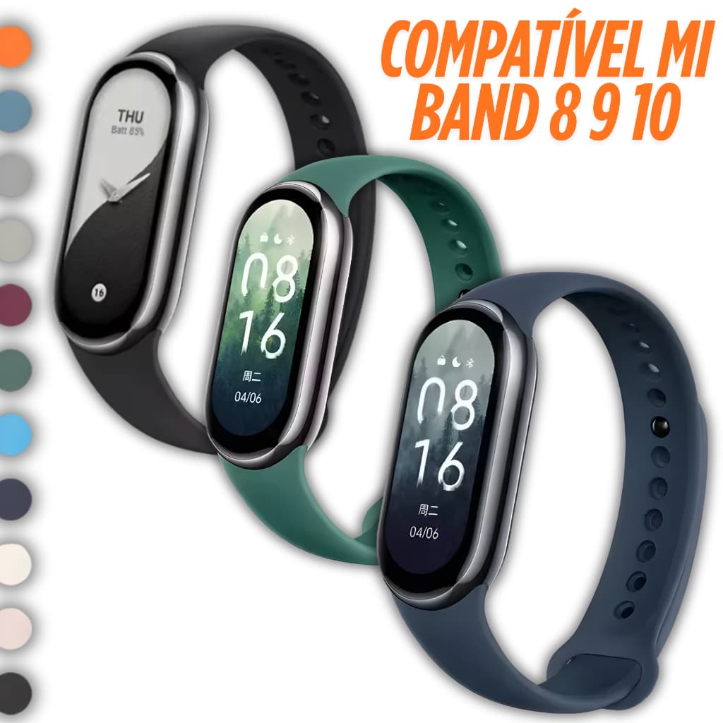 KIT 3 Pulseira De Silicone Para Smartwatch Xiaomi Mi Band 8 Compatível com MiBand 9 Sport MI Band 10