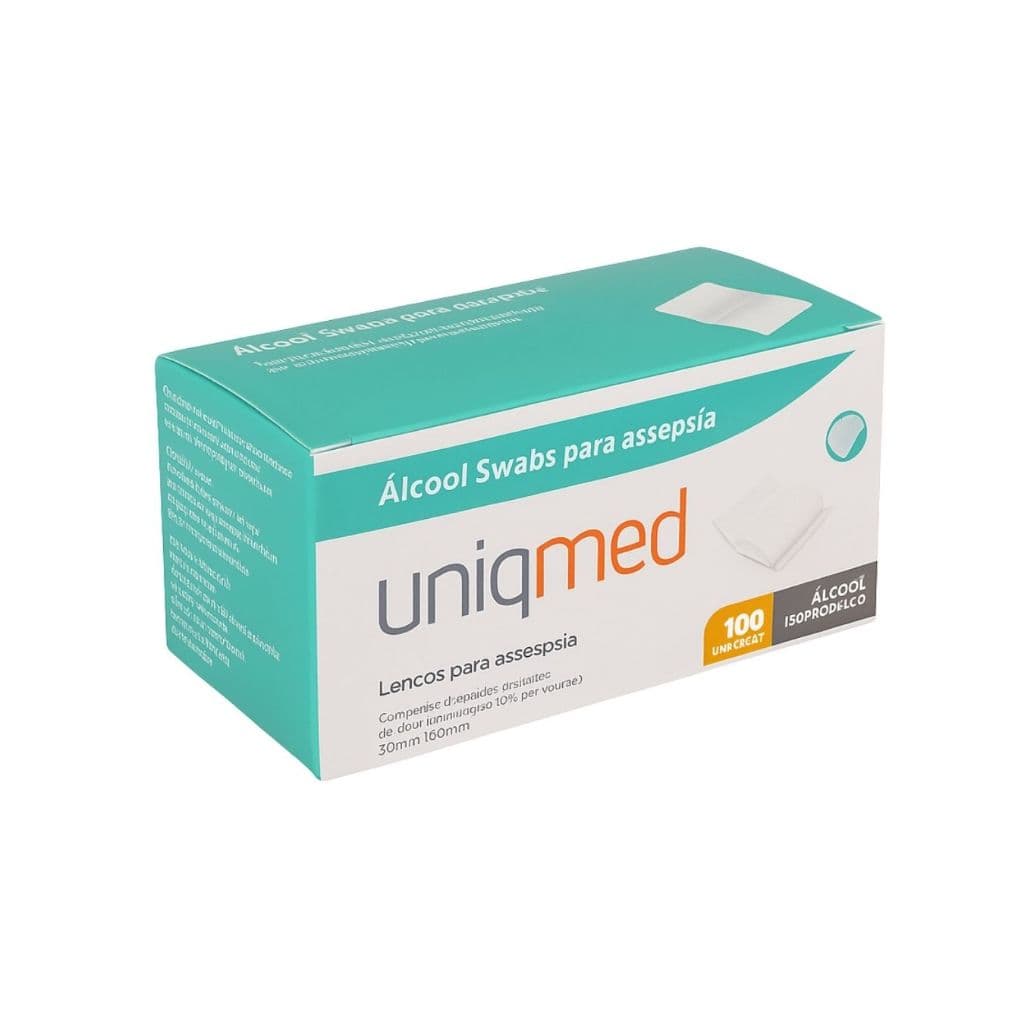 100 Unidades de Álcool Swab 70% Saches Lenço Umedecido - Uniqmed