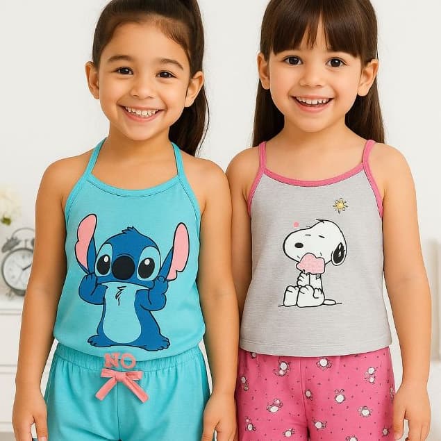 Conjunto Pijama de Malha Infantil Menina Kit 2 Confortável na Hora de Dormir