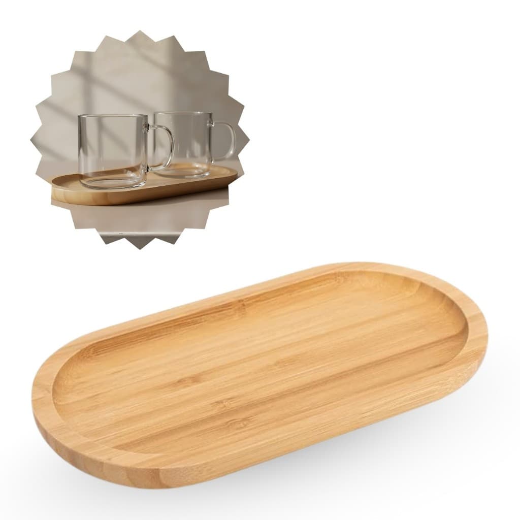 Porta xícara madeira bambu, suporte caneca, bandeja, descanso, base 24x12cm