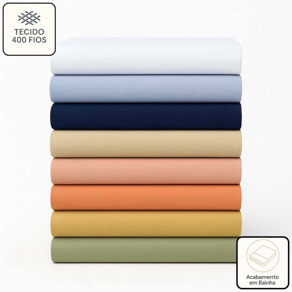 Lençol Sem Elástico 400 Fios Toque Acetinado Super Macio Solteiro, casal, Queen e King - Com Bainha