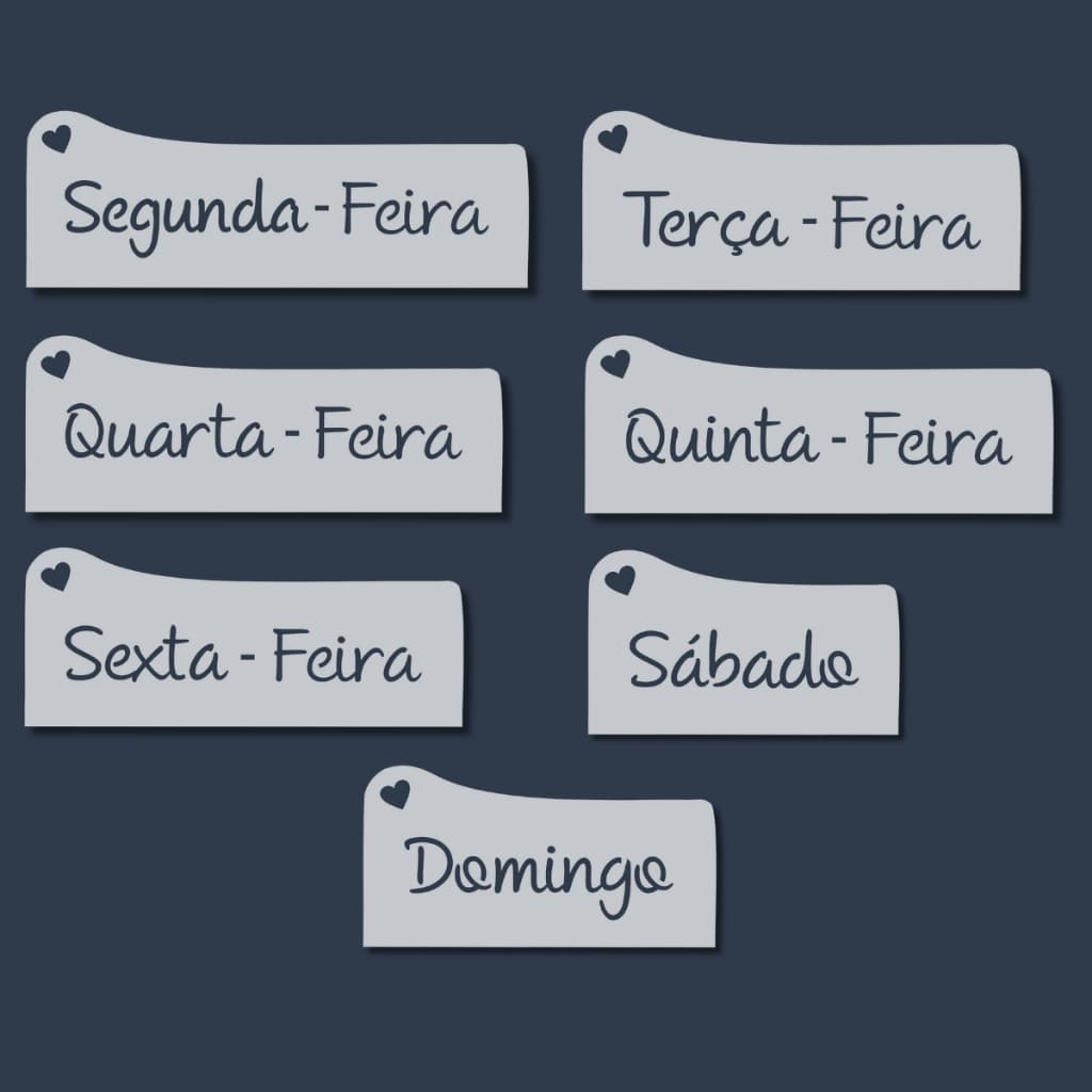 Kit 7 Stencil Molde Dias da Semana para Pintura Semaninha para Artesanato, Tecido, Madeira, Mdf