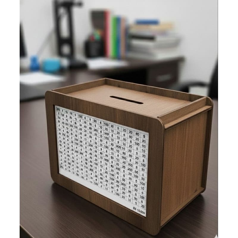 Cofre Desafio Japonês 365 Dias em MDF | Desafios de 1 Mil, 2 Mil e 10 Mil Reais | Cofrinho Econômico Criativo