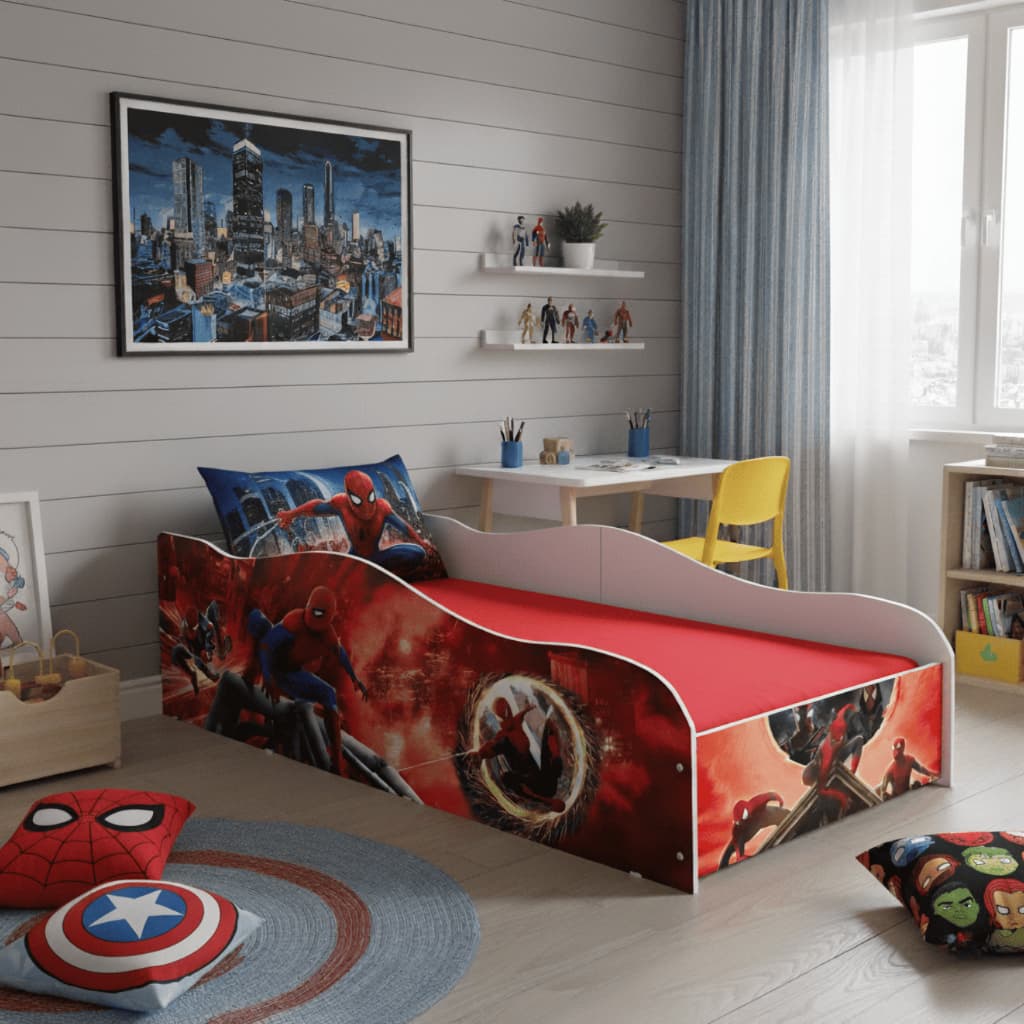 Cama Carro Infantil Homem Aranha Spiderman Meninos Herois Decorativo Quarto Com Colchão e Grade