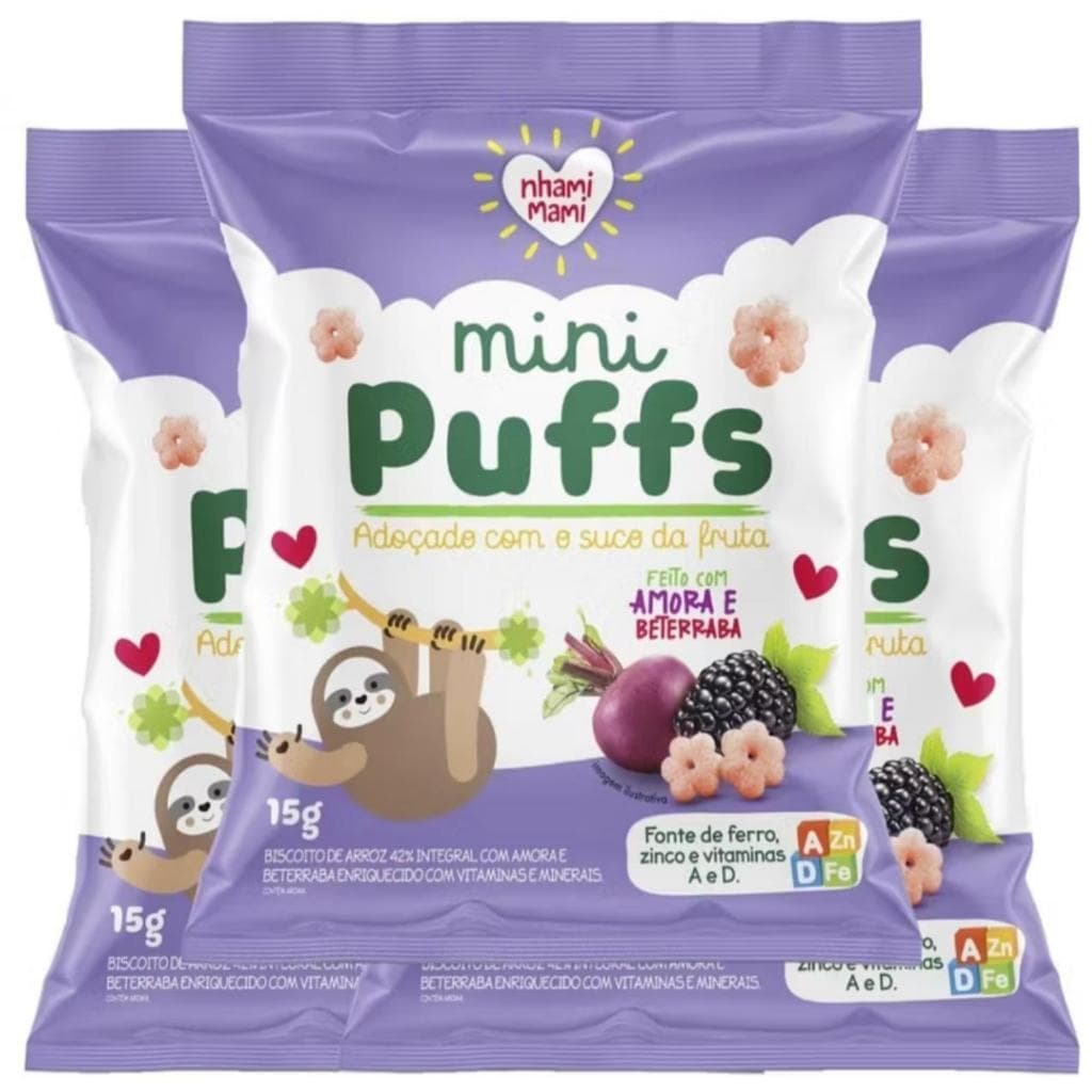 Biscoito Mini Puffs - Amora e Beterraba - 15g Nhami Mami
