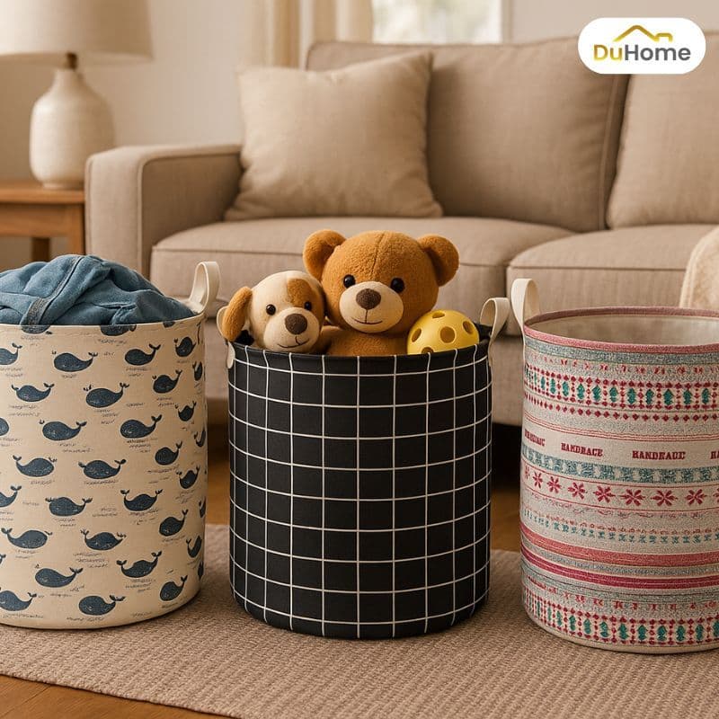 Cesto Organizador de Roupas Brinquedos Casa Organização Cesto de Tecido com Alças Boho Banheiro