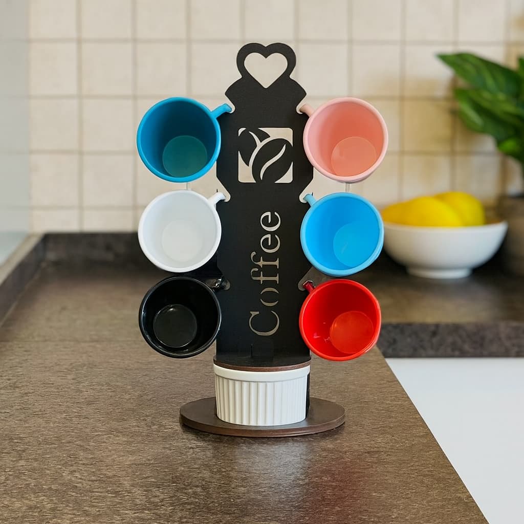 Suporte c/6 Xícaras com Açucareiro MDF