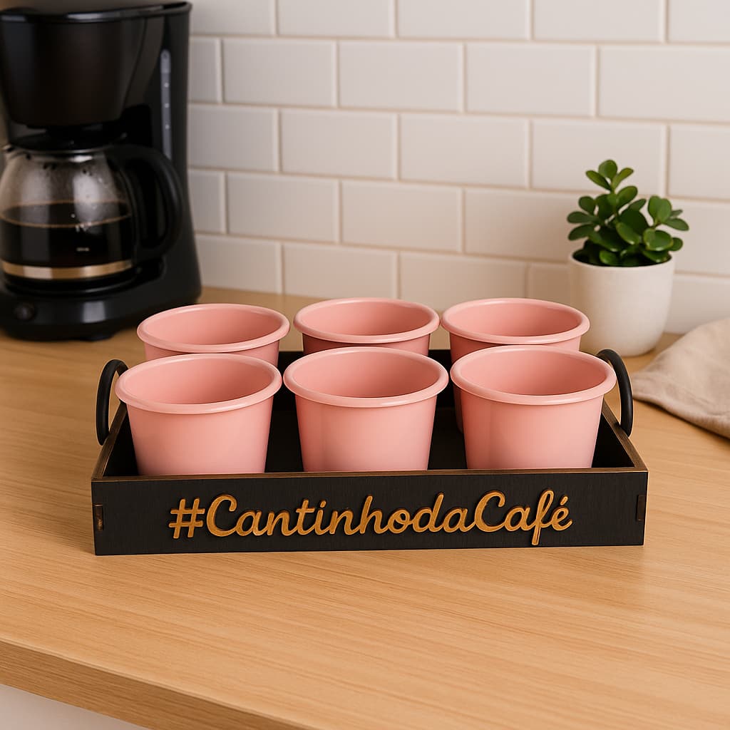 Kit Bandeja c/6 Xícaras Cantinho do Café.