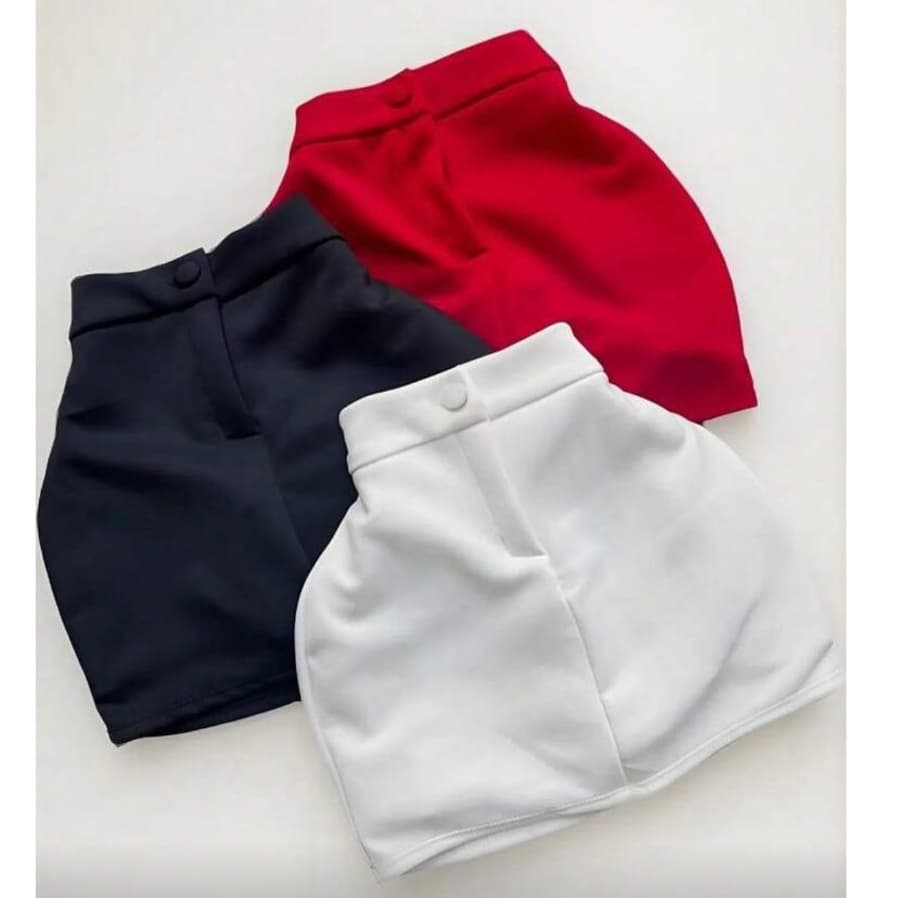 Short Saia Feminino de botão Tecido Neoprene Forrado Não Transparece Verão Look Festa Natal