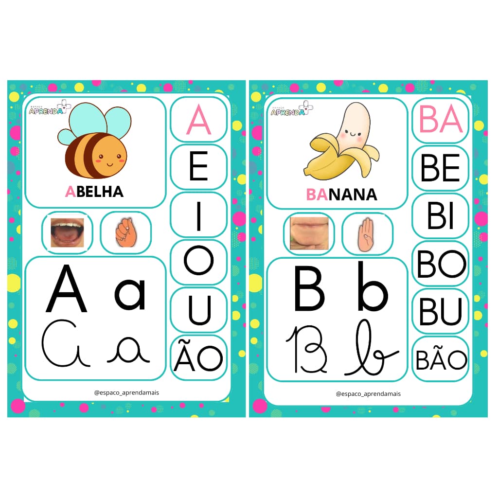 ALFABETO ESPECIAL COMPLETO PARA MURAL PLASTIFICADO - COM SÍLABAS- ALFABETO FÔNICO- LIBRAS