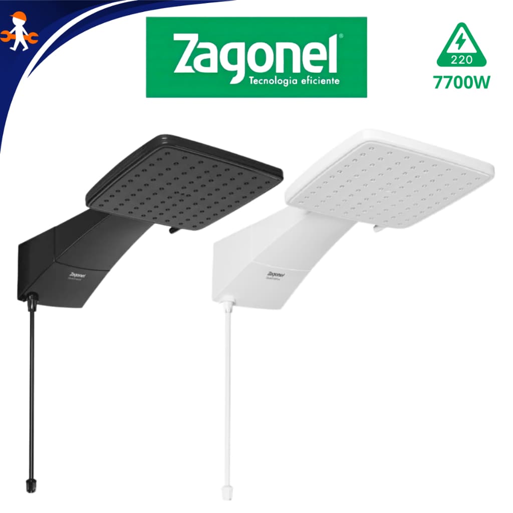 Chuveiro Ducha Eletrônico Quadratta Preto ou Branco 127v ou 220v Zagonel