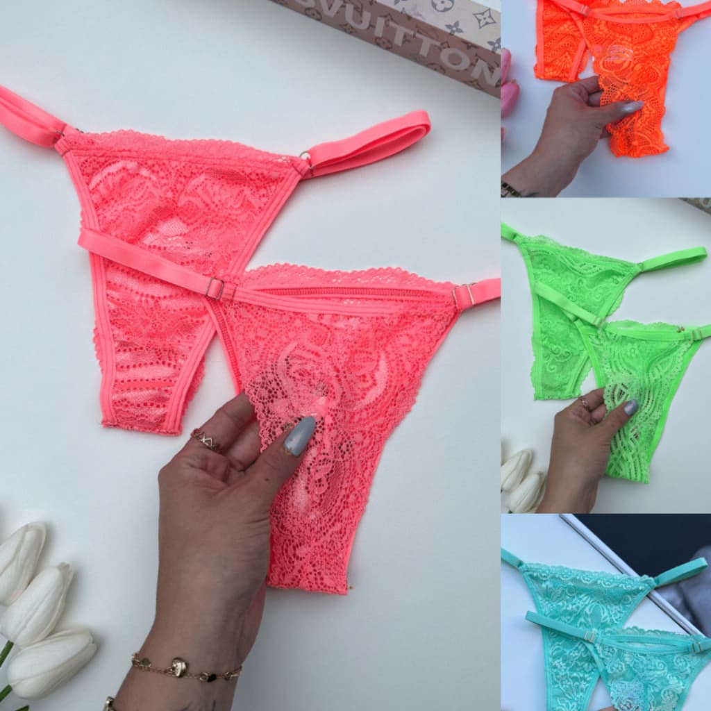 Kit 10 Calcinhas Renda Lingerie com Regulagem Luxo Fio Dental Sexy Feminina Sensual Moda Intima