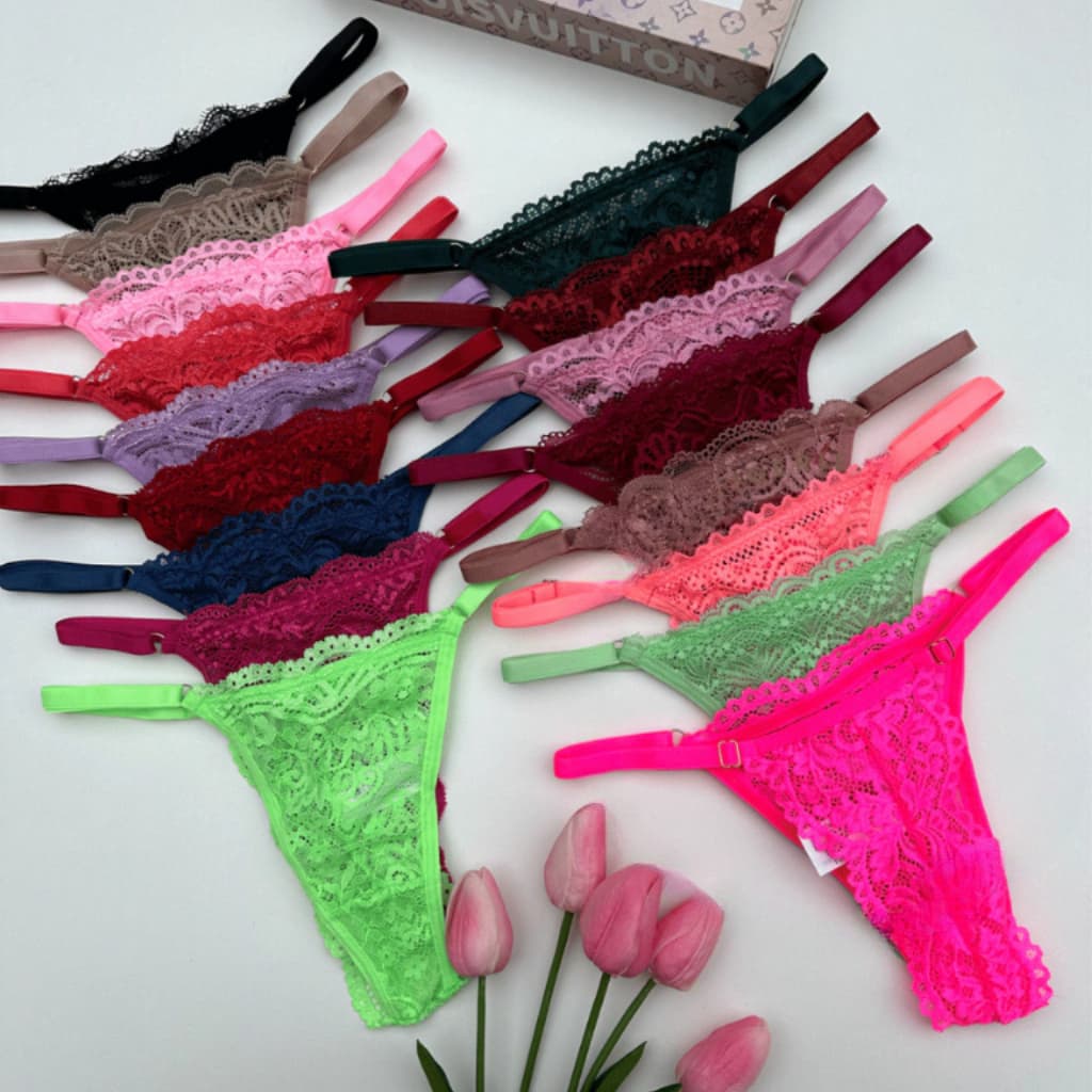 Kit 10 Calcinhas Renda Lingerie com Regulagem Luxo Fio Dental Sexy Feminina Sensual Moda Intima