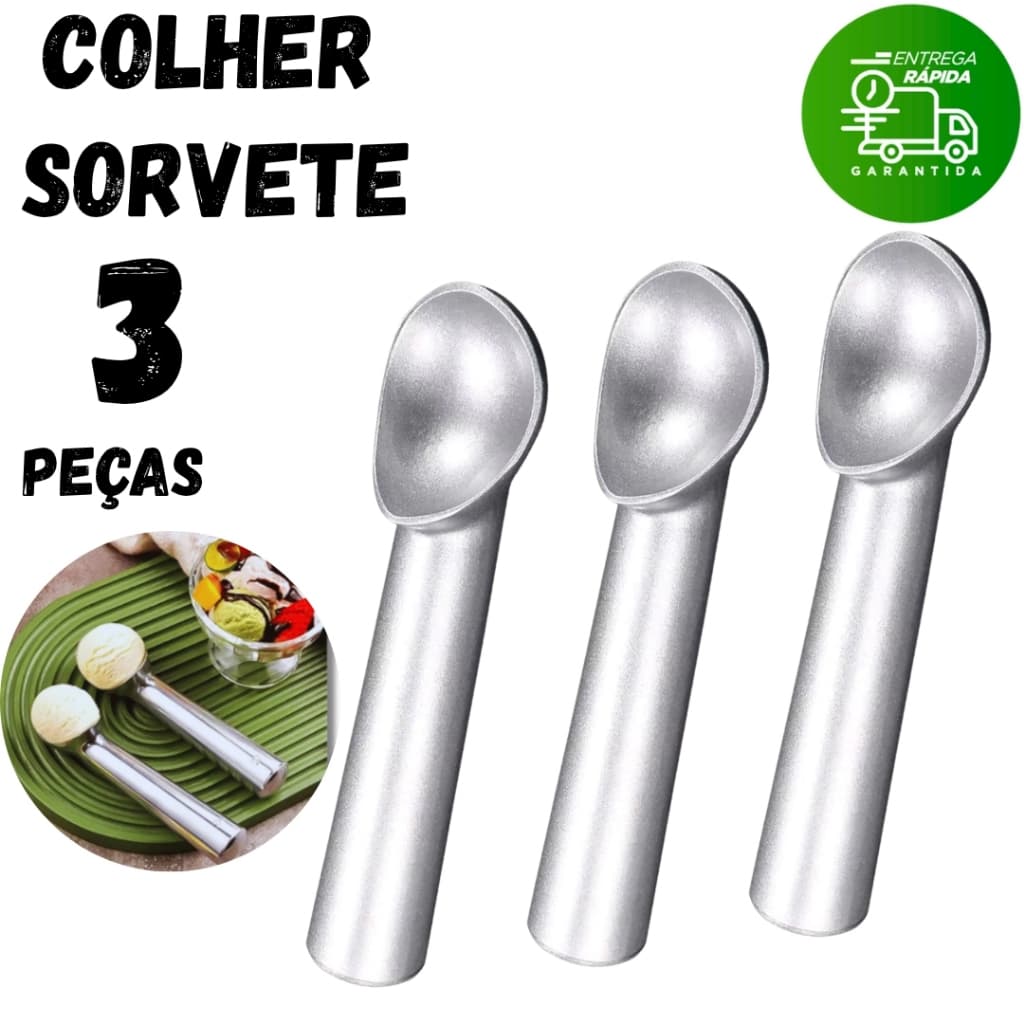 Jogo Colher de Sorvete e Açaí Bola Profissional Grande Alumínio Sorveteria Restaurantes Cozinha