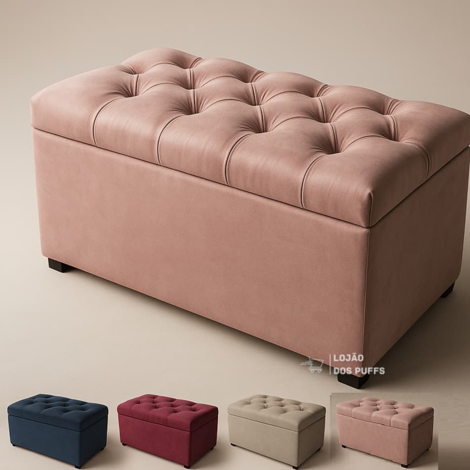 PUFF BAU CAPITONE SUEDE VELUDO PÉ DE CAMA PORTA OBJETO BRINQUEDOS ROUPAS CASA DECORAÇÃO PUF PROMOÇÃO