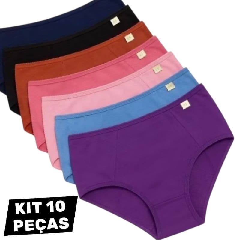 Kit 10 E 5 Calcinha Cintura Alta Microfibra Calçola Senhora Feminina Alto Básica Tangão Segura Barriga