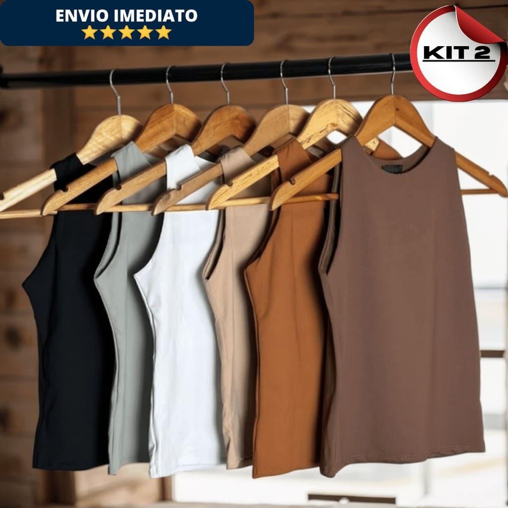 Kit 2 Regatas Blusinha Feminina Básica Elegante Moda Blogueira Tendencia Tecido Helanca