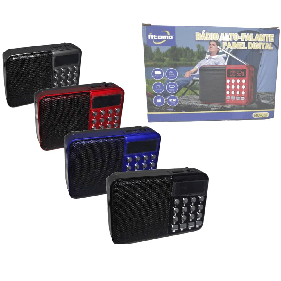 Rádio Retrô Fm Recarregável Bluetooth ÁTOMO Colorido Entrada De Cartão E De Fone De Ouvido MO-C3L