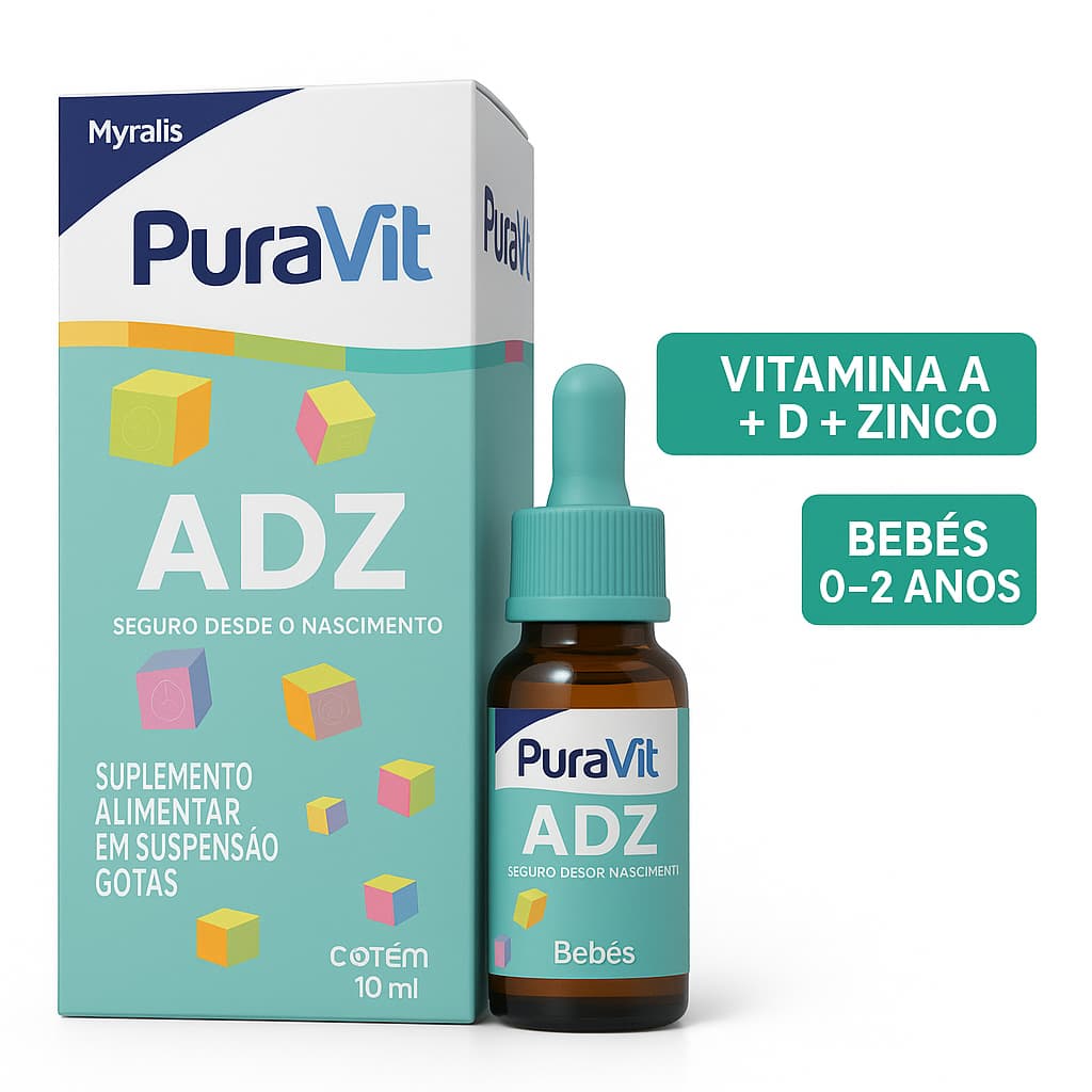 Puravit ADZ Gotas 10ml Bebê | Vitamina A + D + Zinco | Imunidade, Ossos e Visão | Conta-Gotas