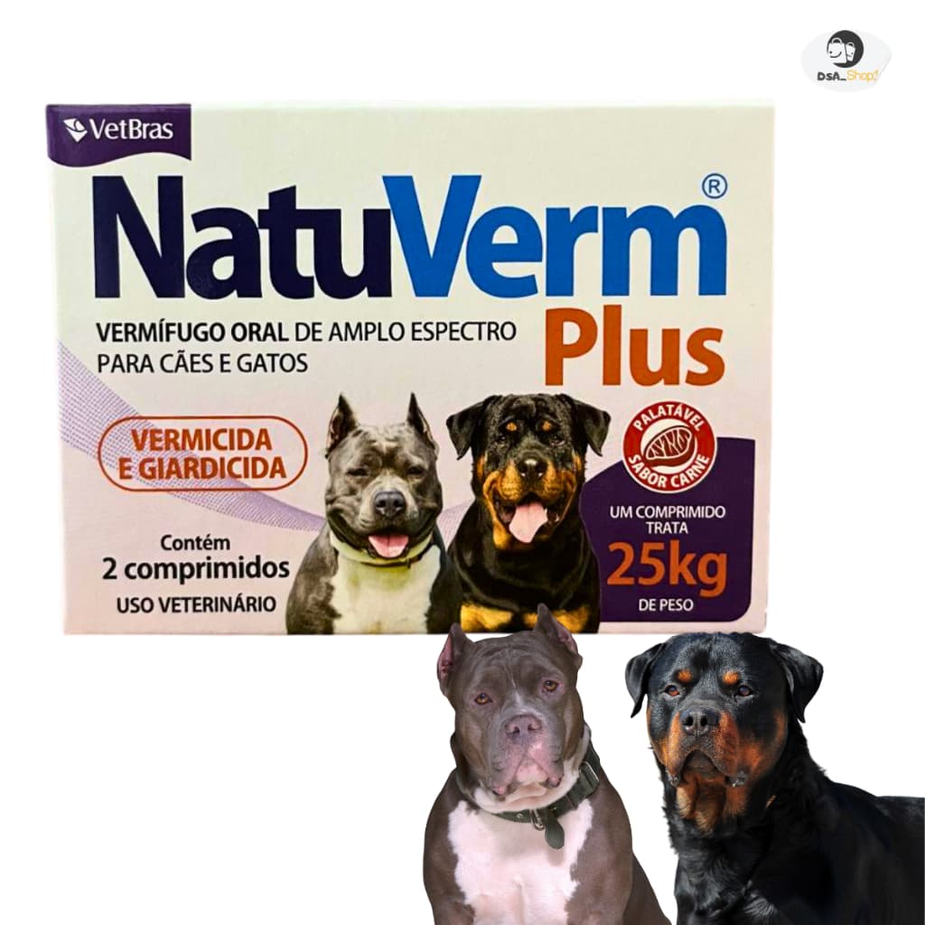 NatuVerm Plus 25kg Vermifugo Giardia Cachorro Porte Grande